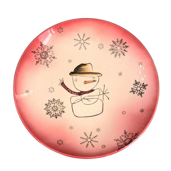 Snowman 15" Serving Bowl by Beaver Farm Pottery Red Christmas QVC - Picture 1 of 3